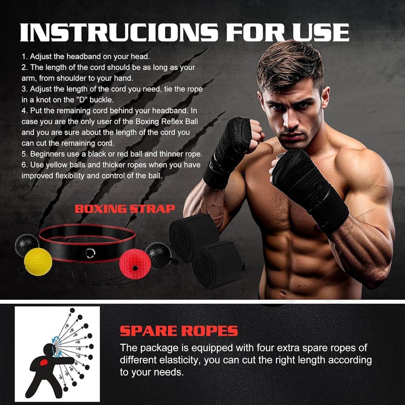 KTEBO ® Boxing Reflex Ball Headband Set - Includes 4 Different Balls and 2 Adjustable Headbands for Beginner Proficiency Improvement, Great Boxing Equipment - Image 5
